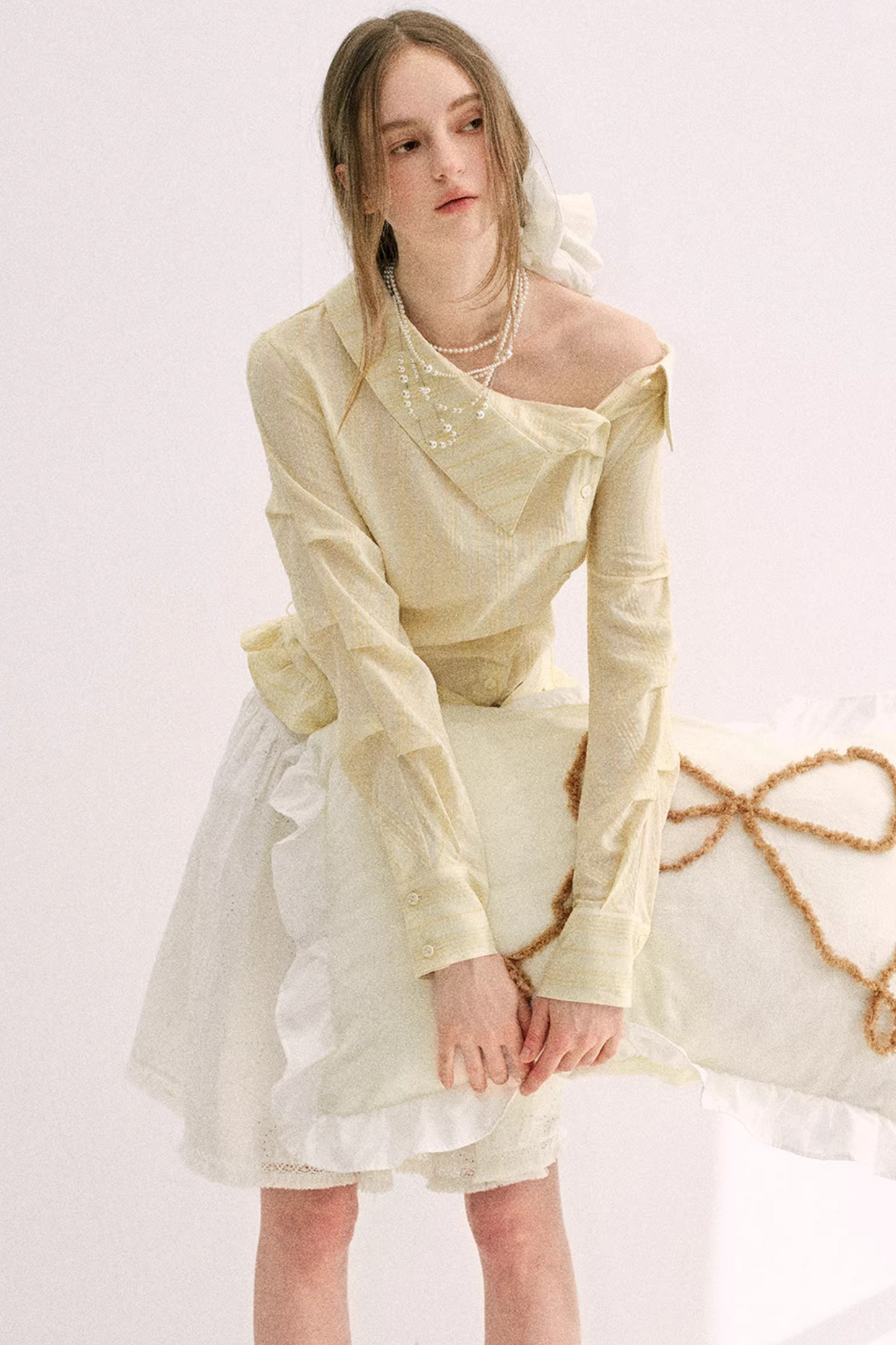 Creamy Yellow Striped Ruffled Top