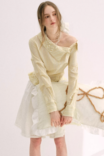 Creamy Yellow Striped Ruffled Top