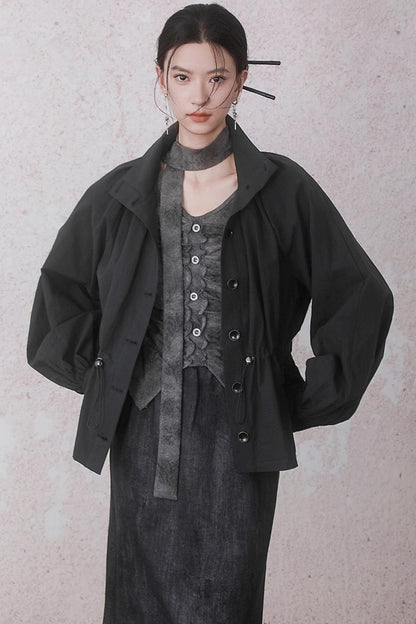 Autumn Gray Tie-dye Knitted V-Neck T-Shirt