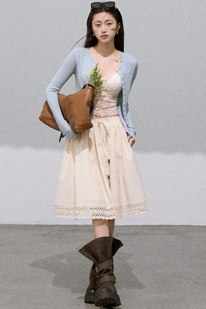 Cotton Blend Lace A-Line Skirt