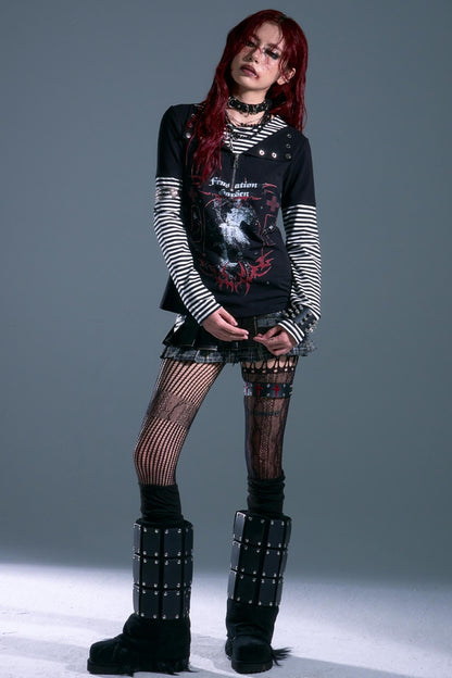 Punk Street Striped Print Long Sleeve Top