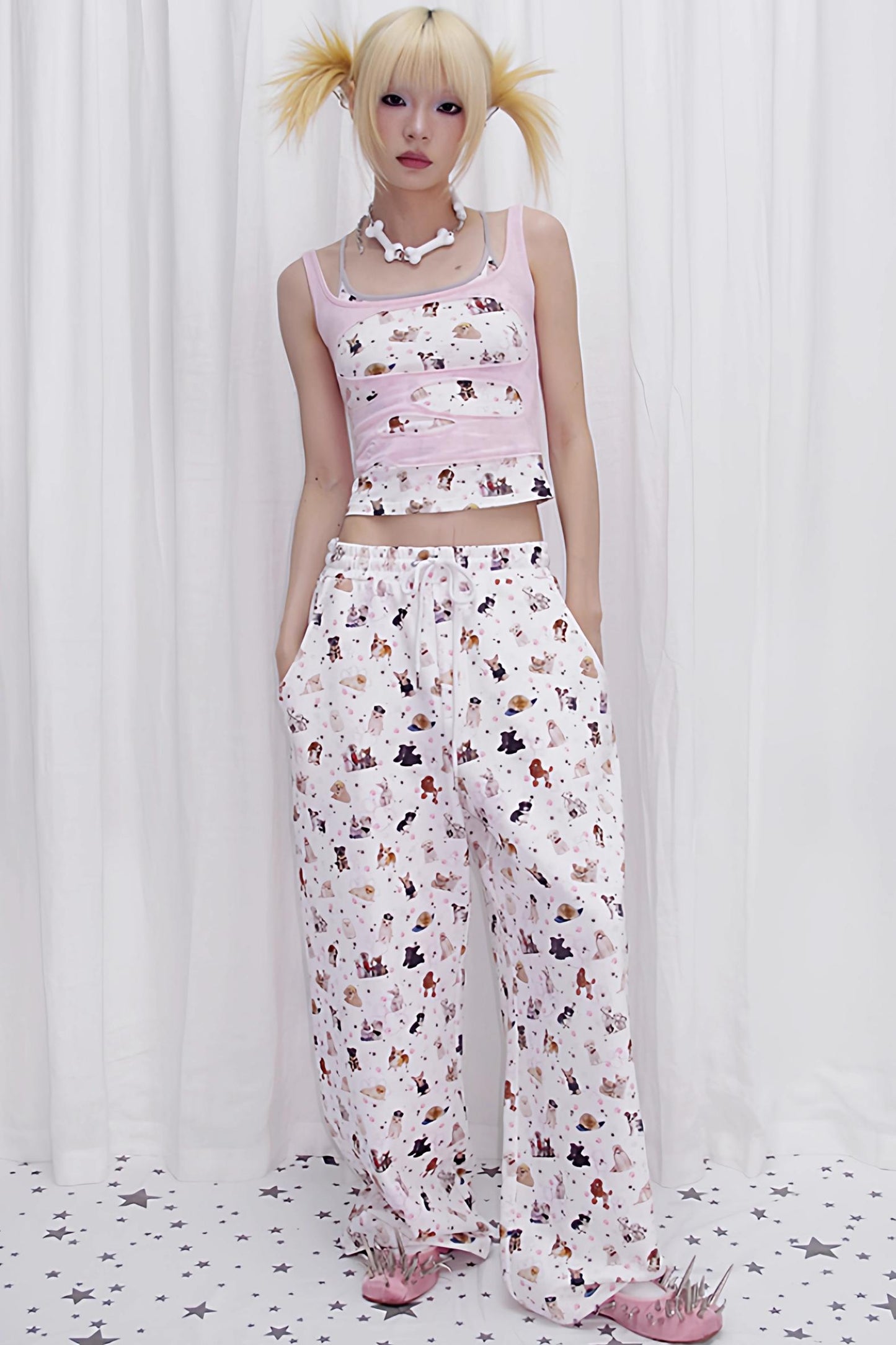 Dog Print Fake Two Piece Camisole