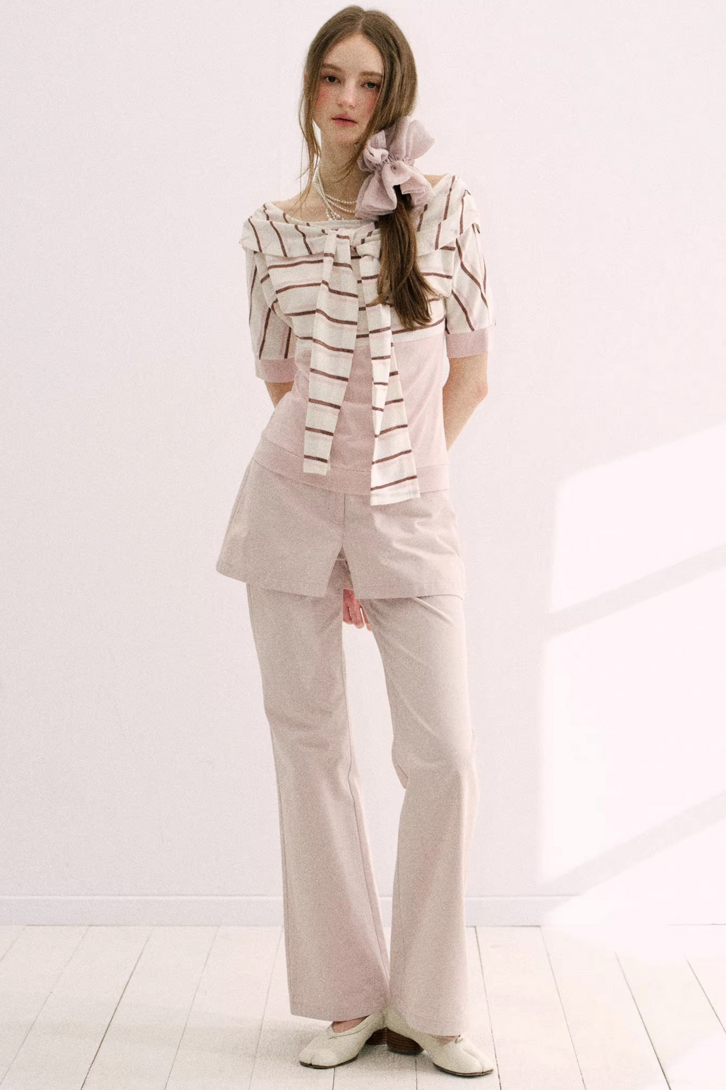 Cherry Blossom Striped Tie-Neck Top