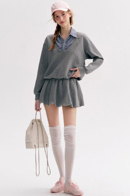 Lazy Casual Check Puffy Skirt Set-Up