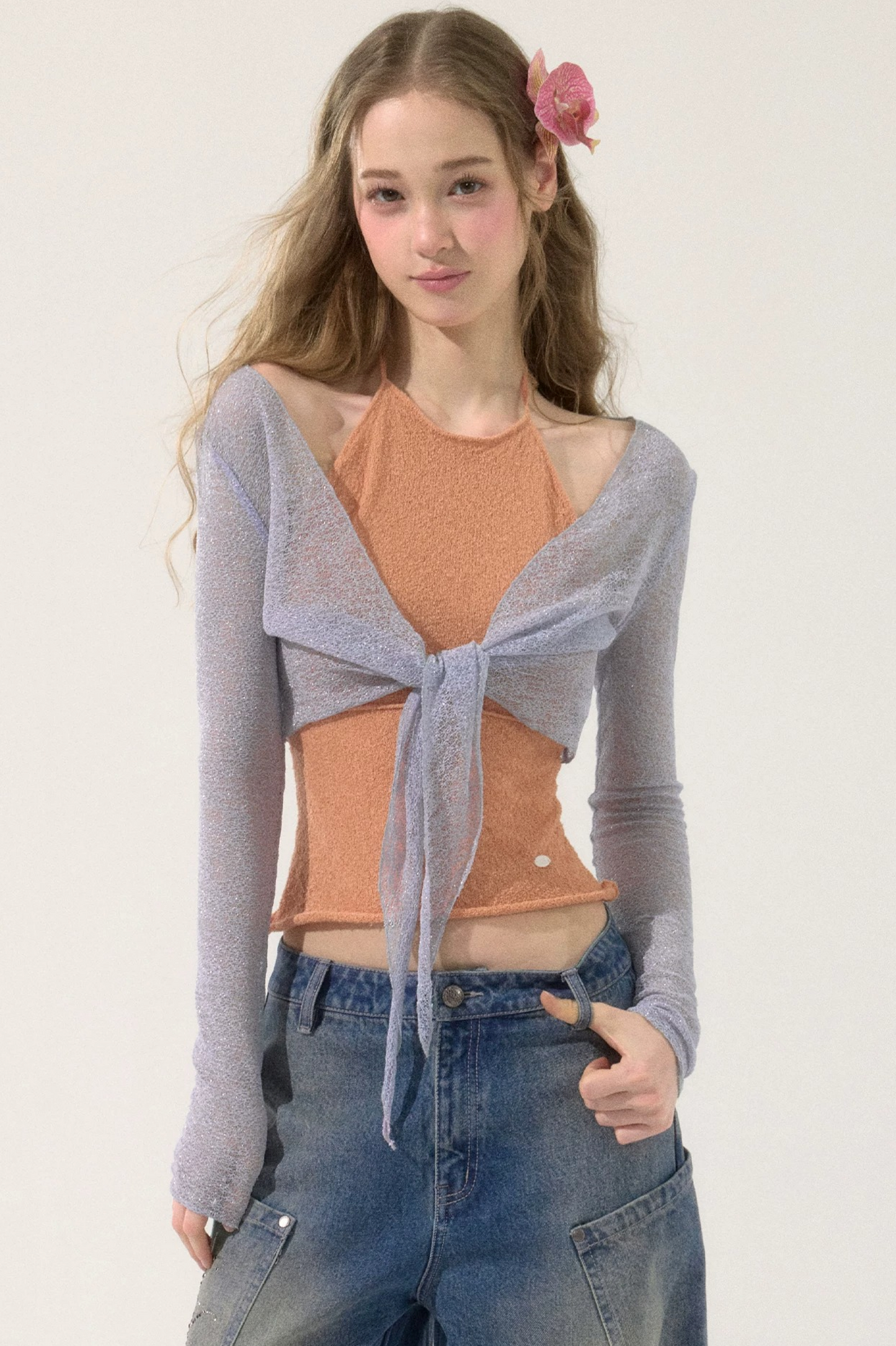 Shiny Silk Sheer Cardigan