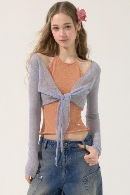 Shiny Silk Sheer Cardigan