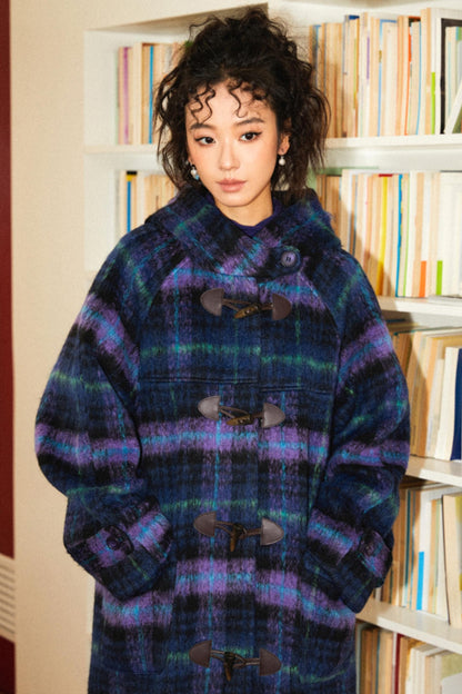 Retro Check Wool Coat Dress