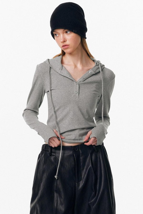 Drawstring Hooded Stretchy Top