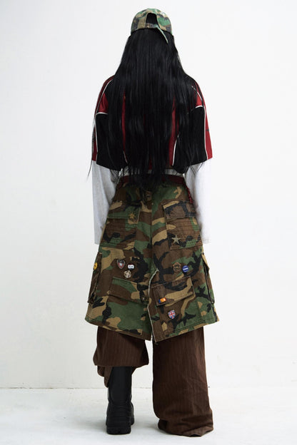 Camouflage Panel Straight-Leg Cargo Pants