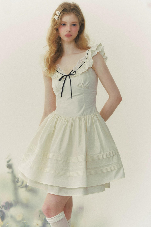 Sunset Patchwork Flutter-Sleeve Dress