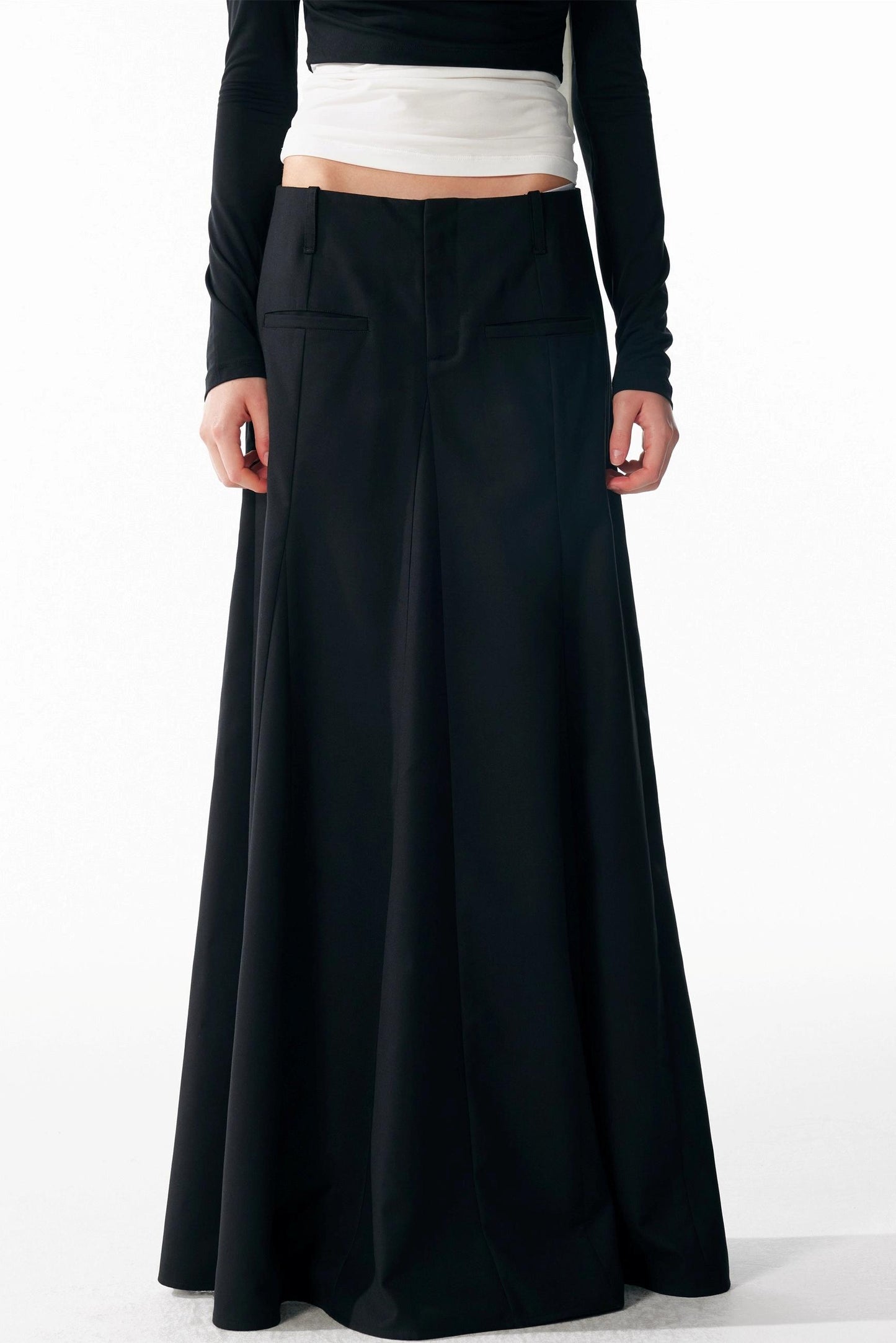 Vintage Black Low Waist A-Line Skirt