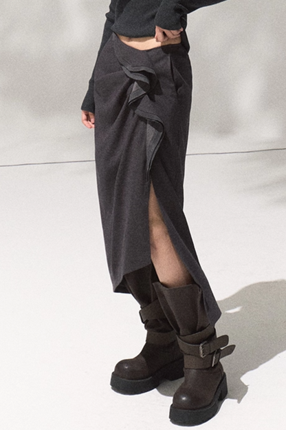 Oak Sculptural Pleated Midi Skirt