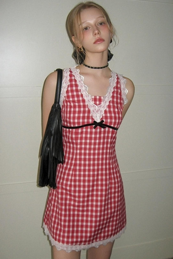Vintage Plaid V-Neck A-Line Dress