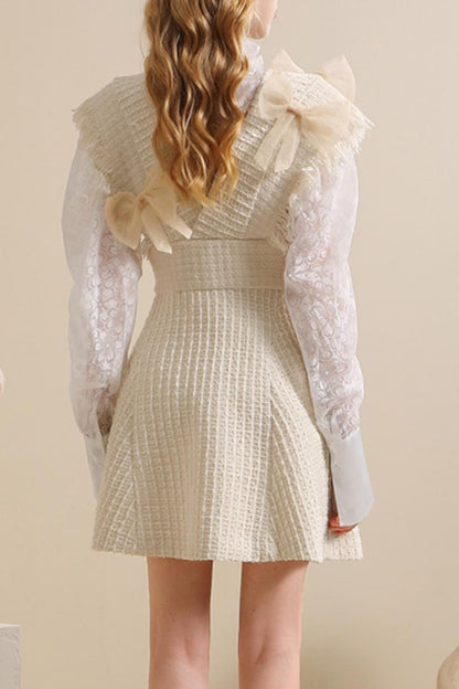 Chic Bow Tweed Slim Waist Dress