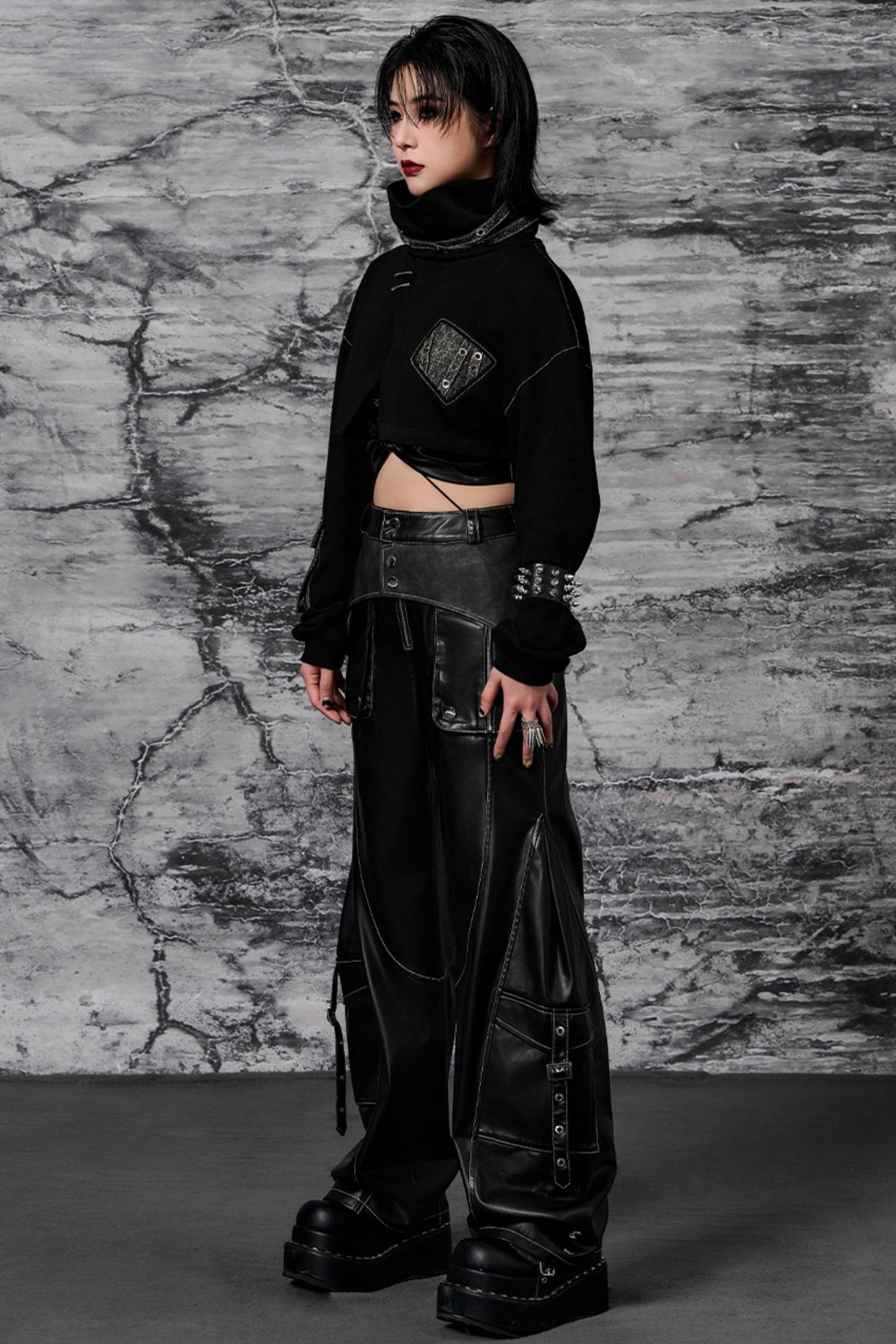 Metallic Trim Leather Pants
