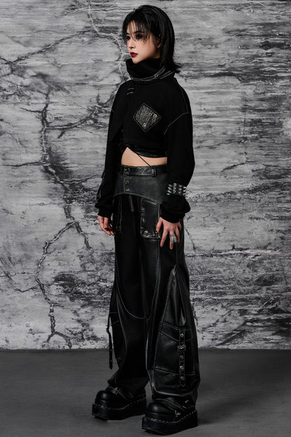 Metallic Trim Leather Pants