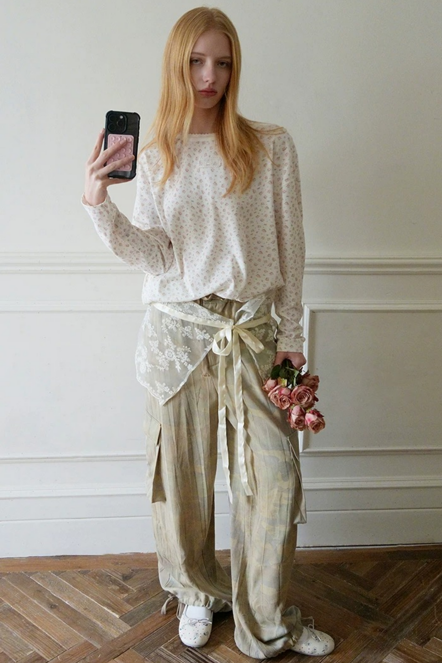 Distressed Camouflage Parachute Pants