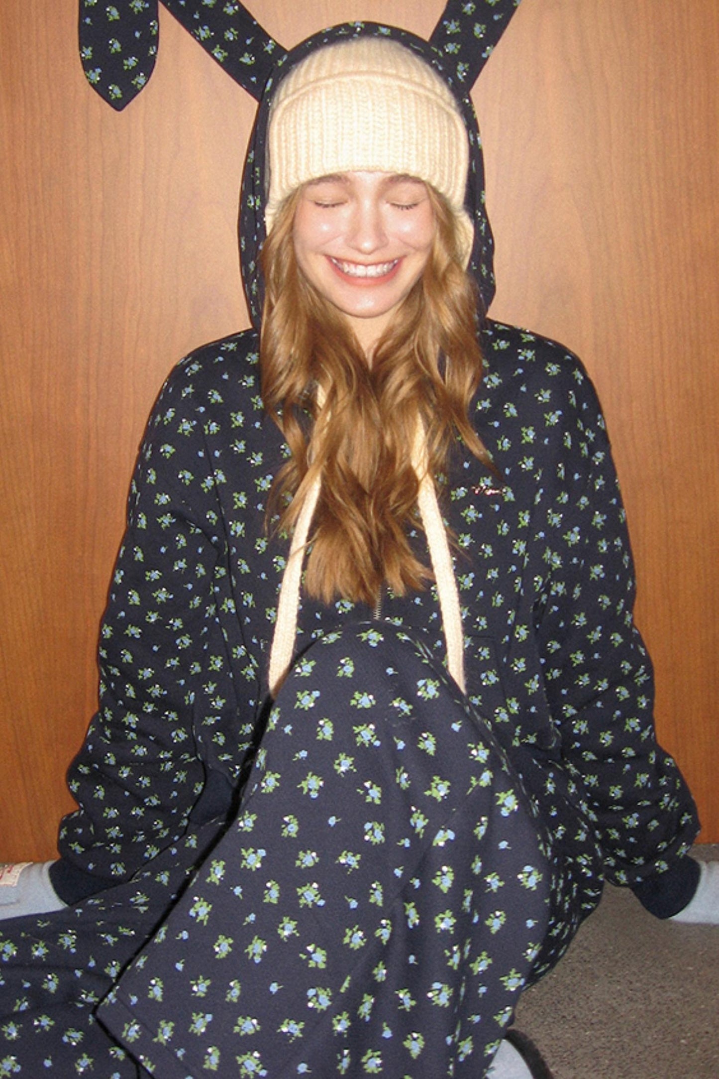 Navy Blue Floral Hooded Jacket Set-Up