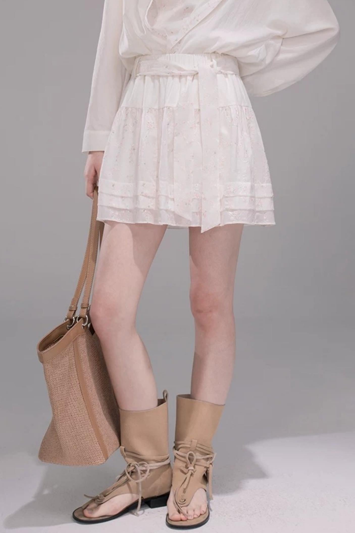 Lyocell Embroidered Batwing Blouse Set-Up