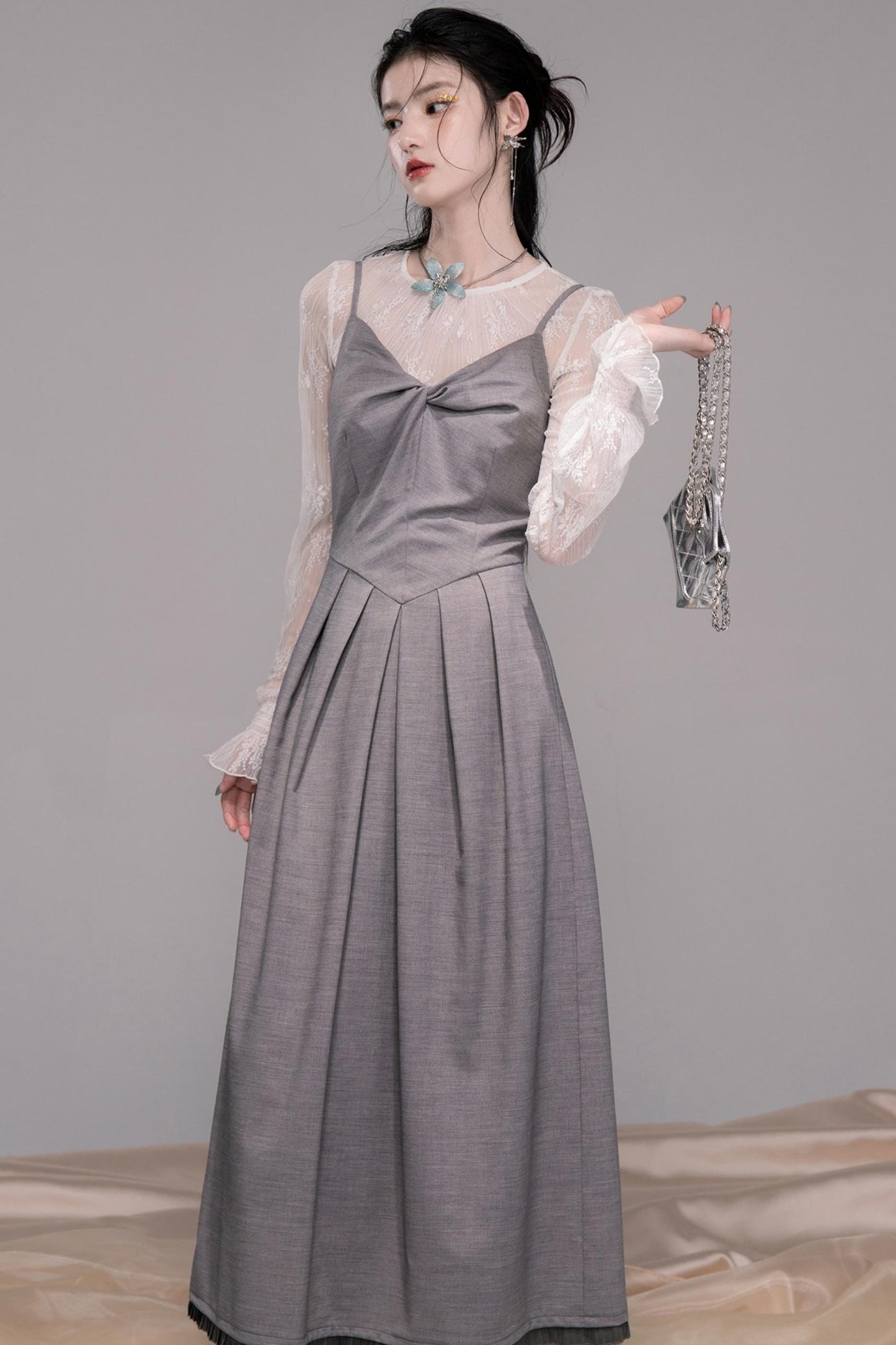 Princess Cloud Gray Suspender Dress