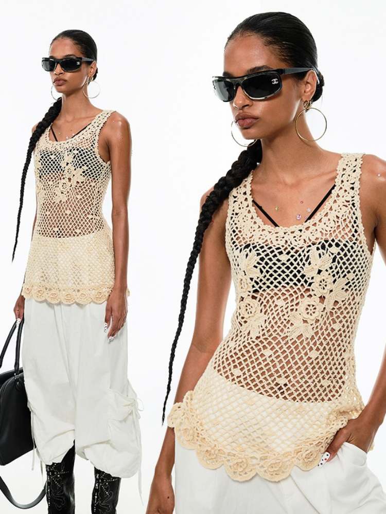 Crochet Floral Race Tank Top