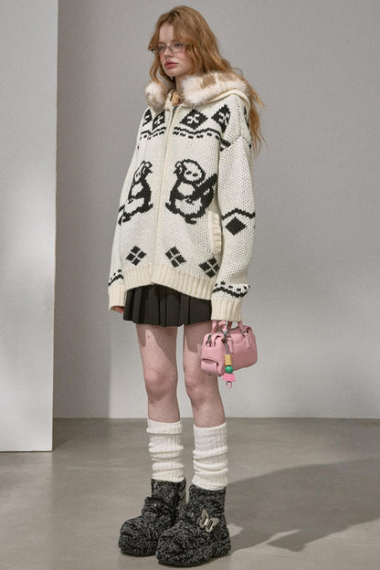 Detachable Fur Collar Knitted Cardigan