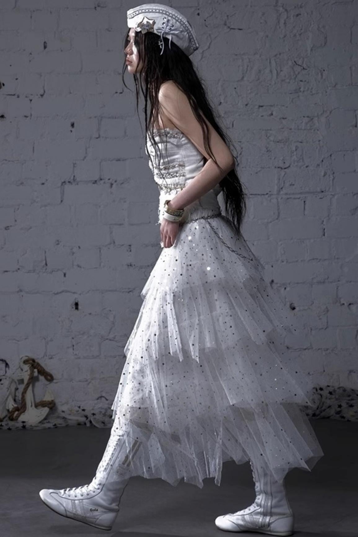 Fairycore Star Tiered Mesh Skirt