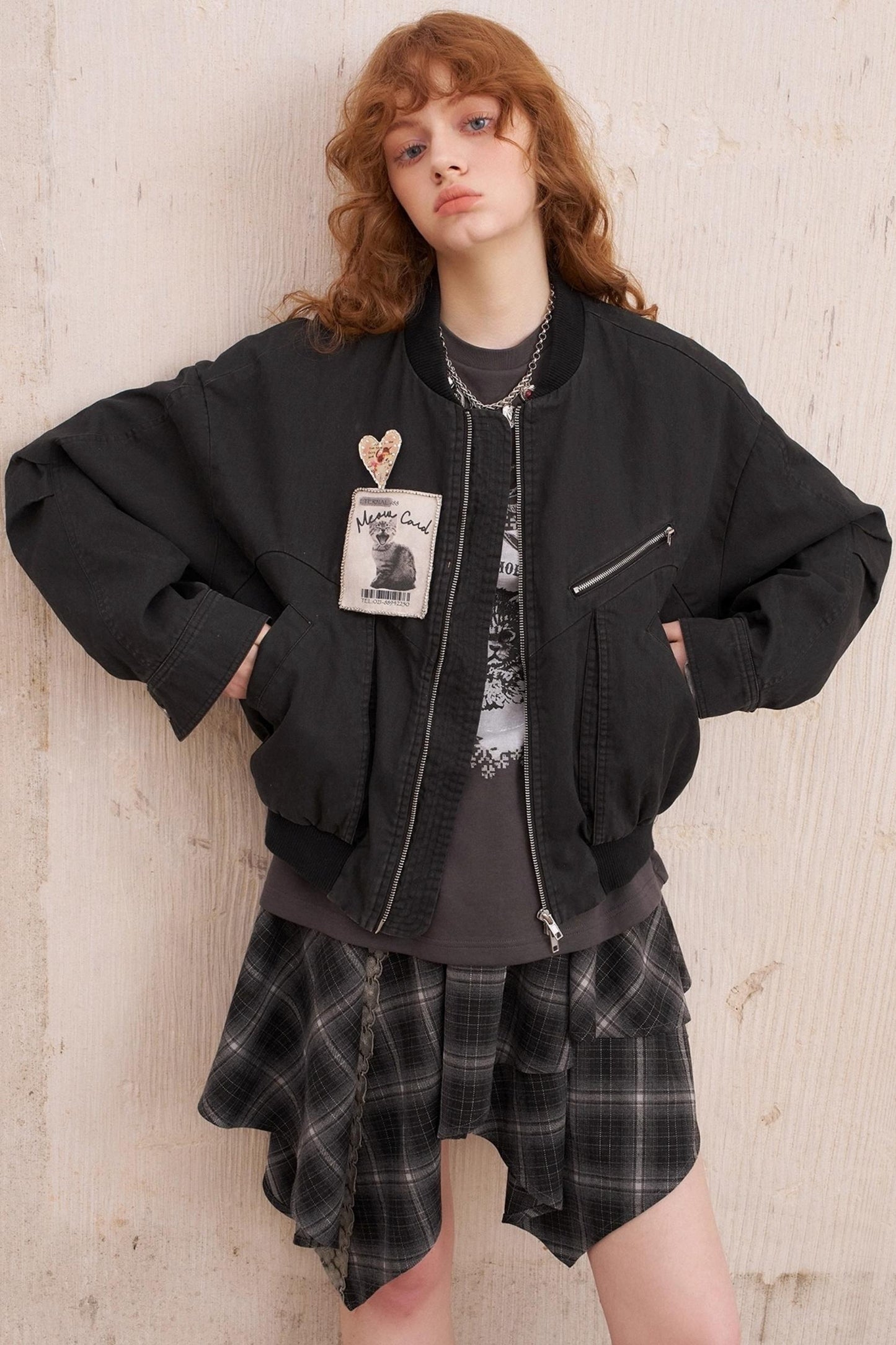 Kitten Badge Dropped Shoulder Jacket