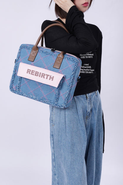 Plaid Denim Laptop Bag