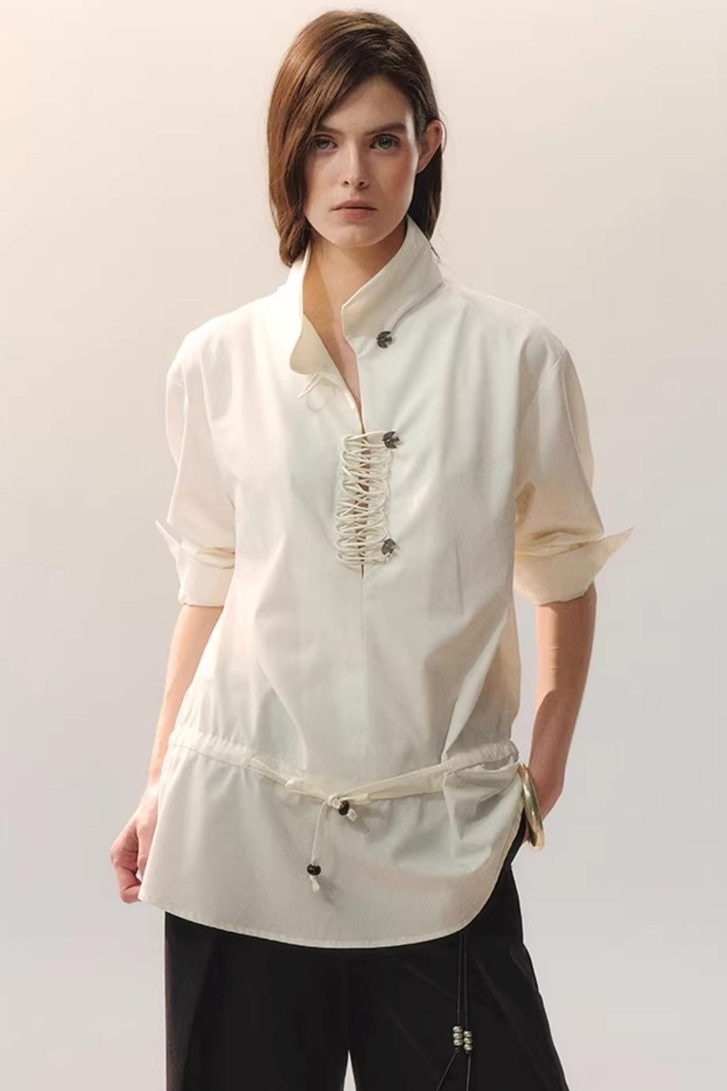 Feather Traces Deep V Blouse