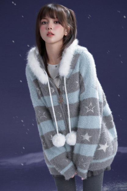 Gray-Blue Striped Star Sweater