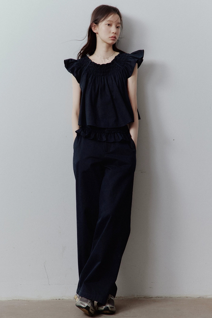 Plush Blue Layered Cotton Trousers