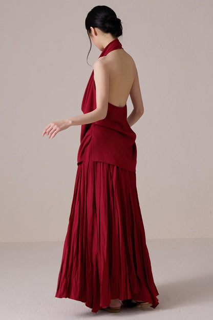 Pink Pleated A-line Skirt