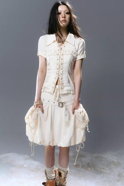 Vintage Lace Pleated Blouse