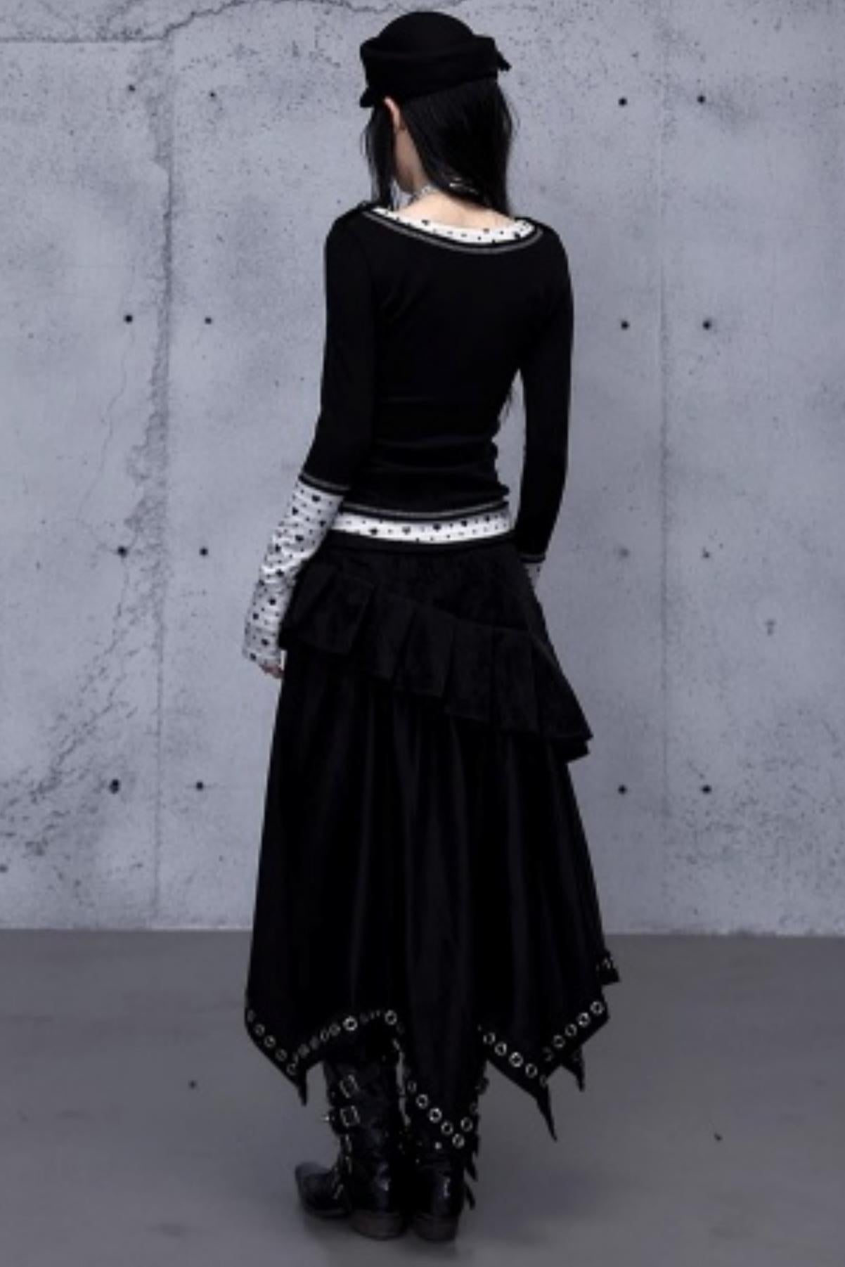 Dark Punk Patchwork Midi Skirt