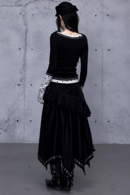 Dark Punk Patchwork Midi Skirt