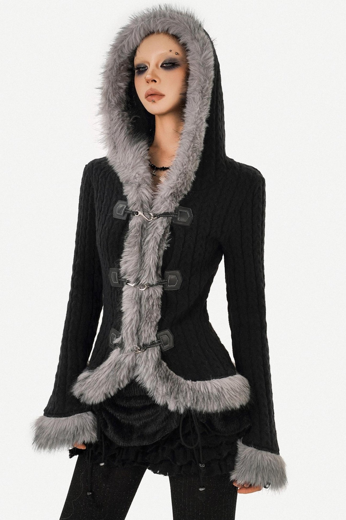 Retro Knit Fur Collar Jacket