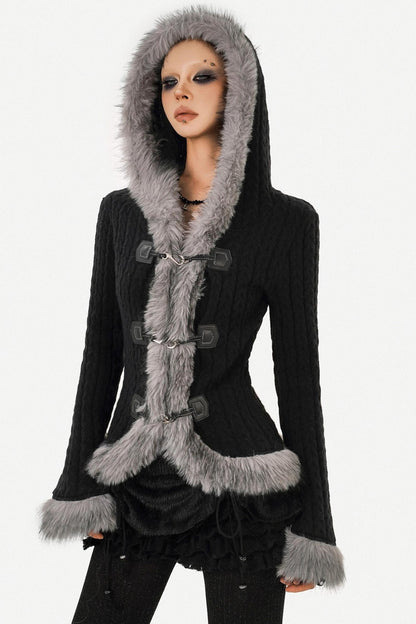 Retro Knit Fur Collar Jacket