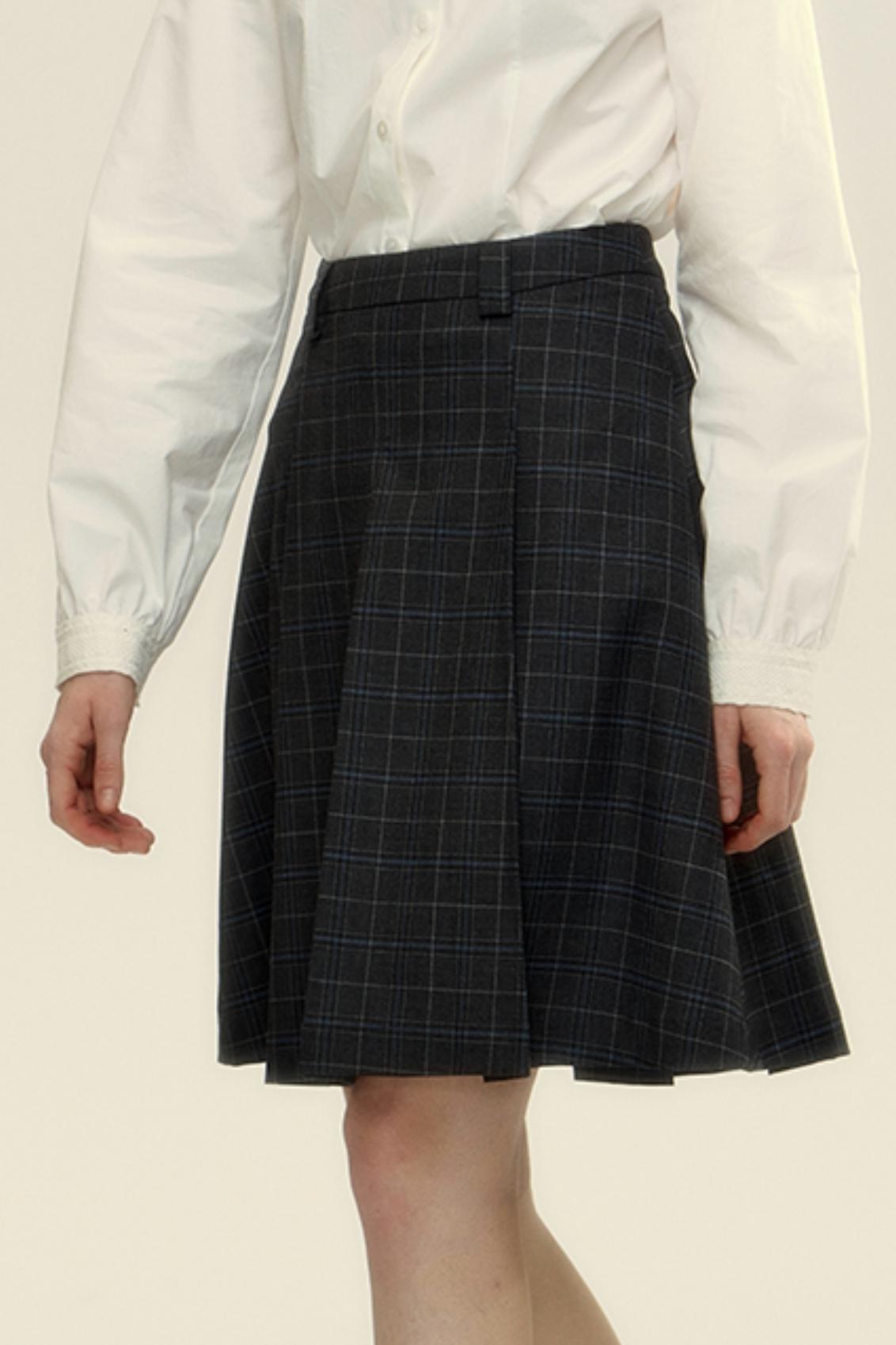 Gray And Blue Checked A-Line Skirt