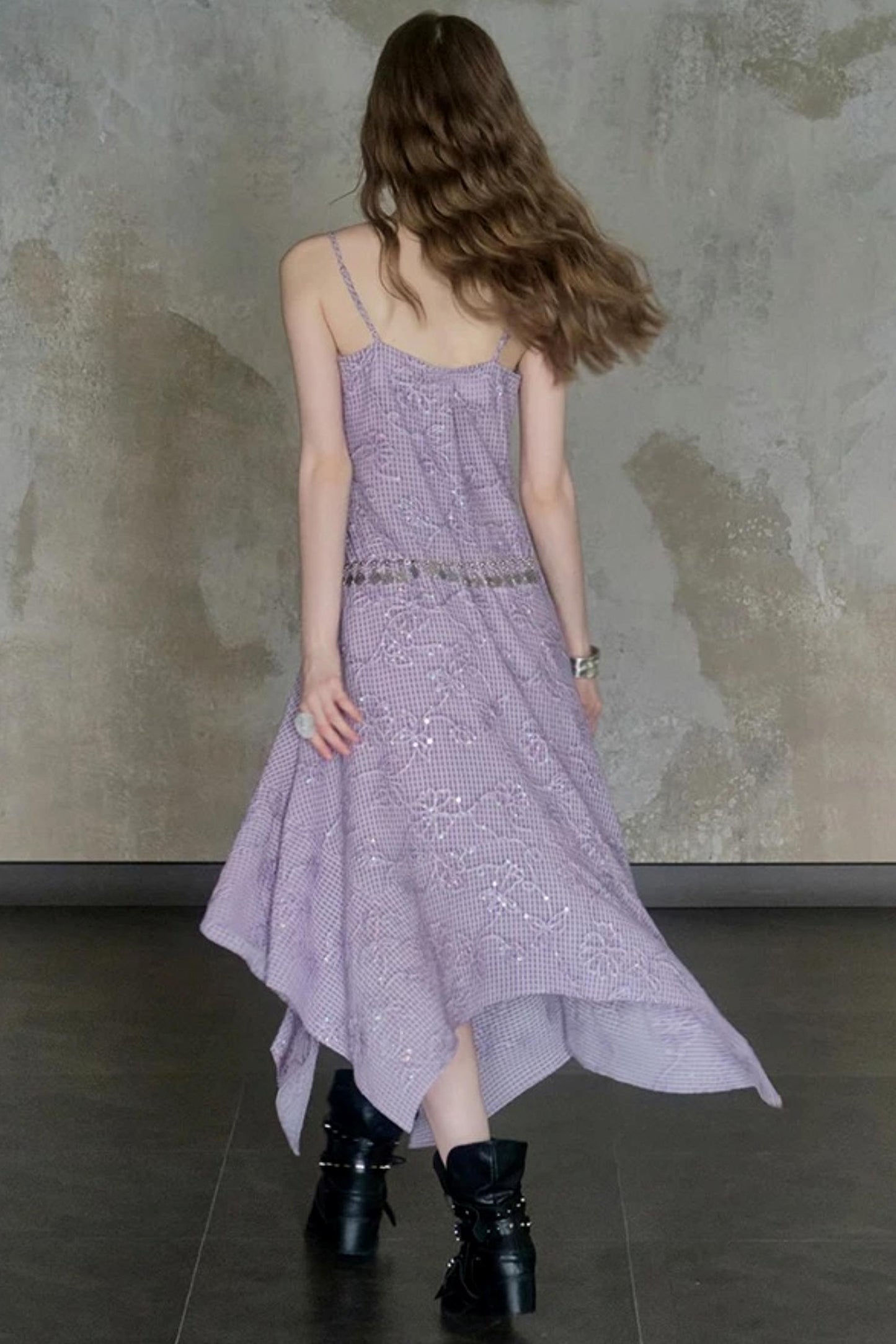 Sequin Embroidered Plaid Dress