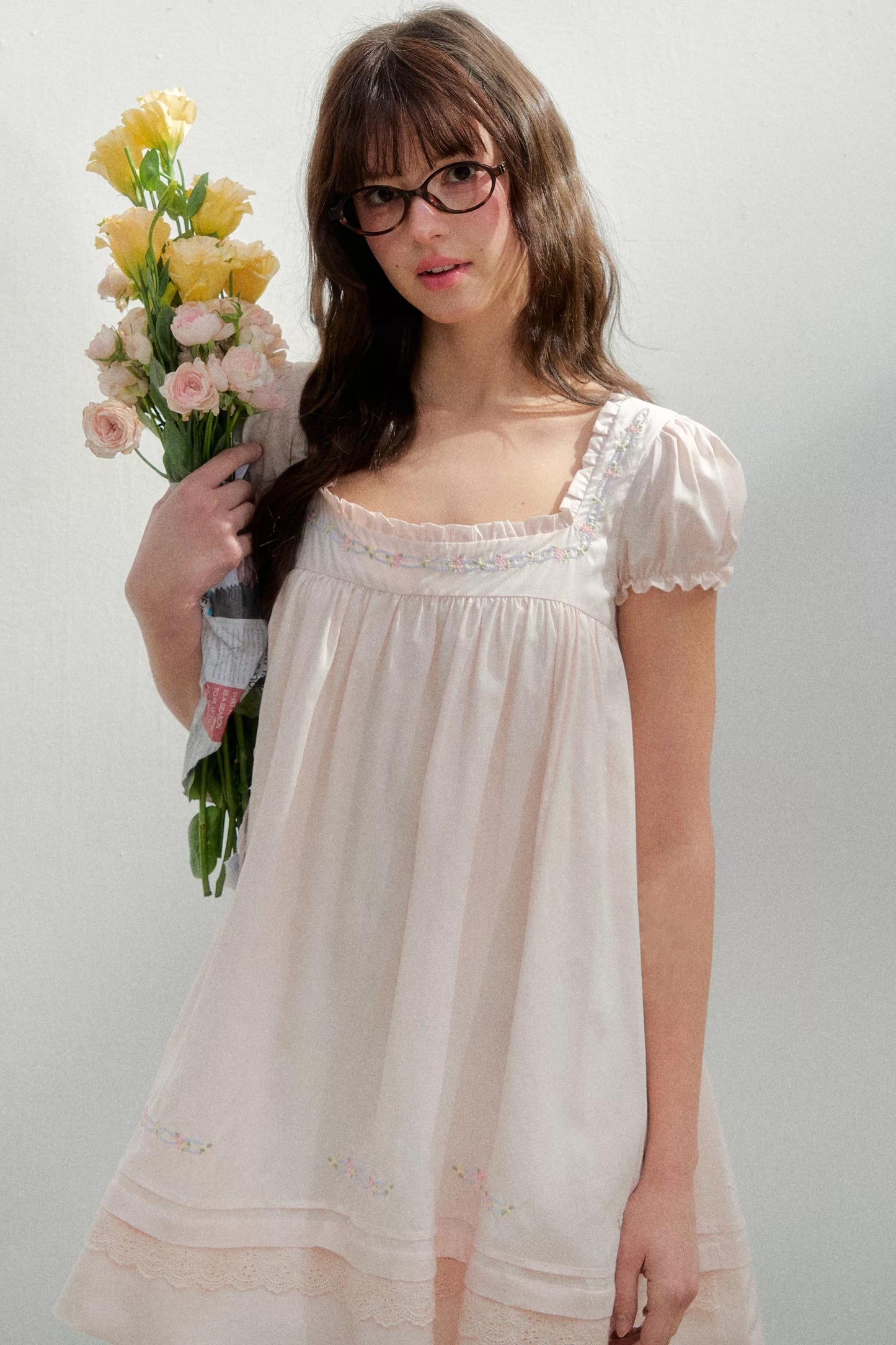 Square Neck Lace Embroidery Dress