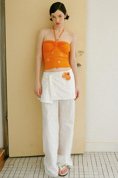 Openwork Embroidery Skirt Pants Set