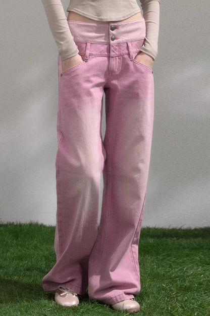 Sweet Pink Wide Waistband Jeans