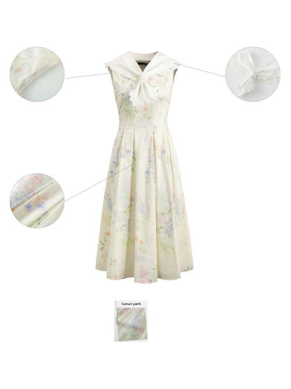 Frills Sailor Collar Floral Sleeveless Dress