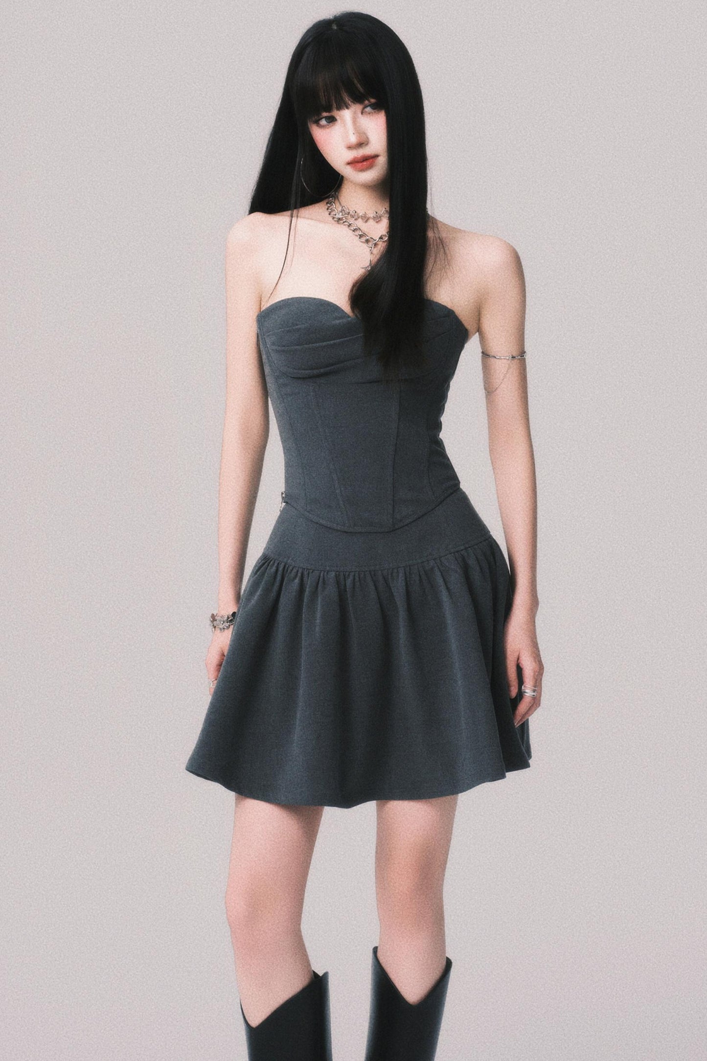 Fishbone Waist Top & Fluffy Skirt Set-Up