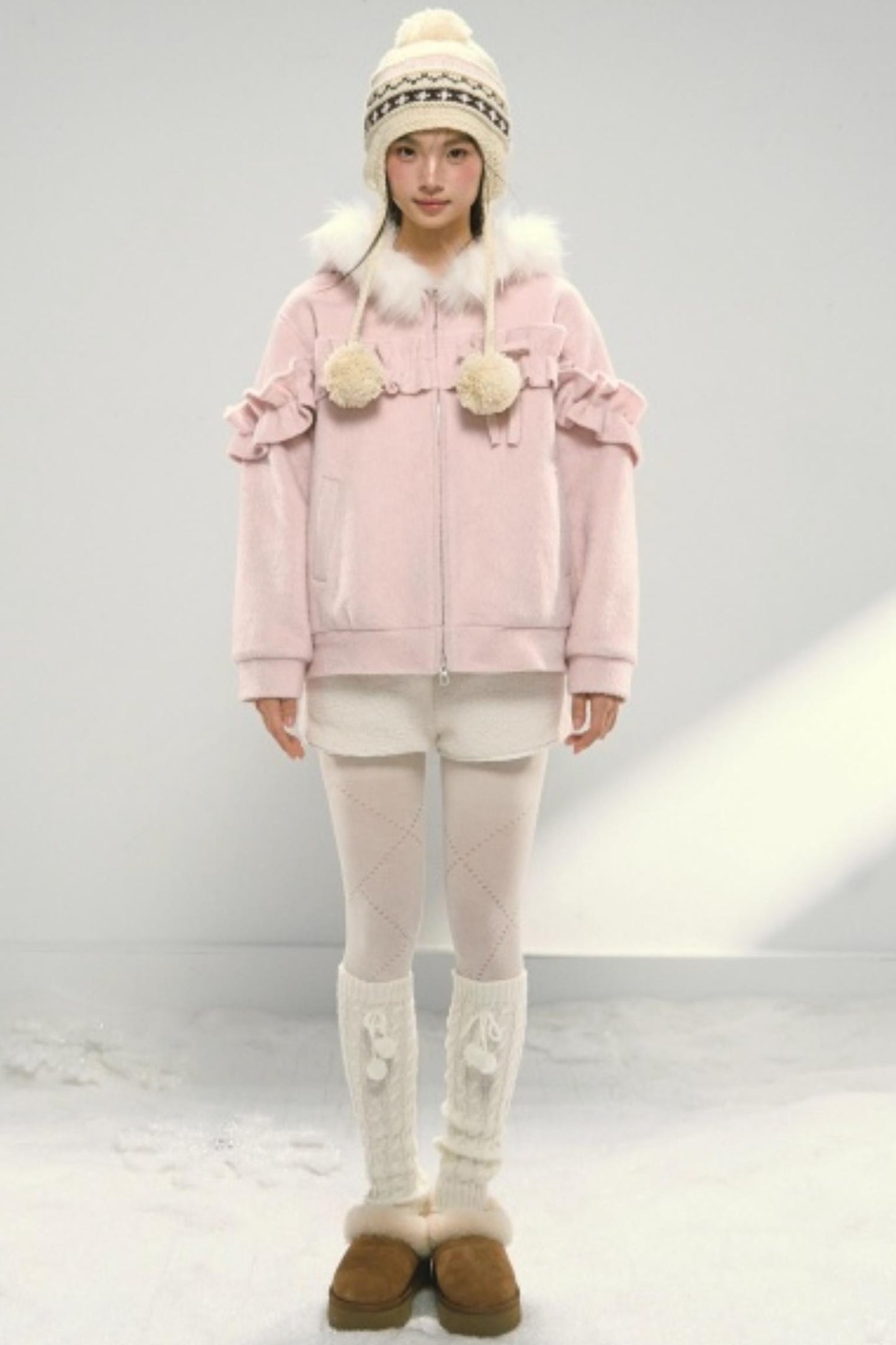 Lace Hooded Cotton Tweed Zip Jacket