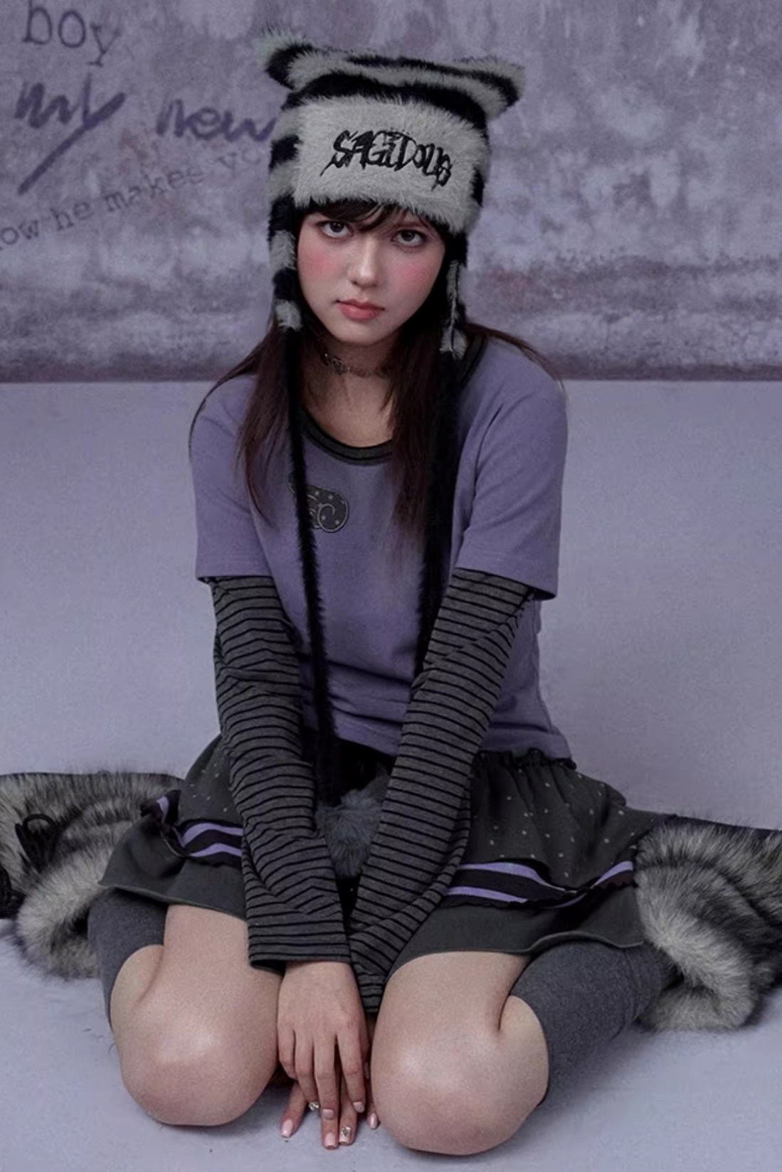 Gray-Purple Layered Cake Skirt