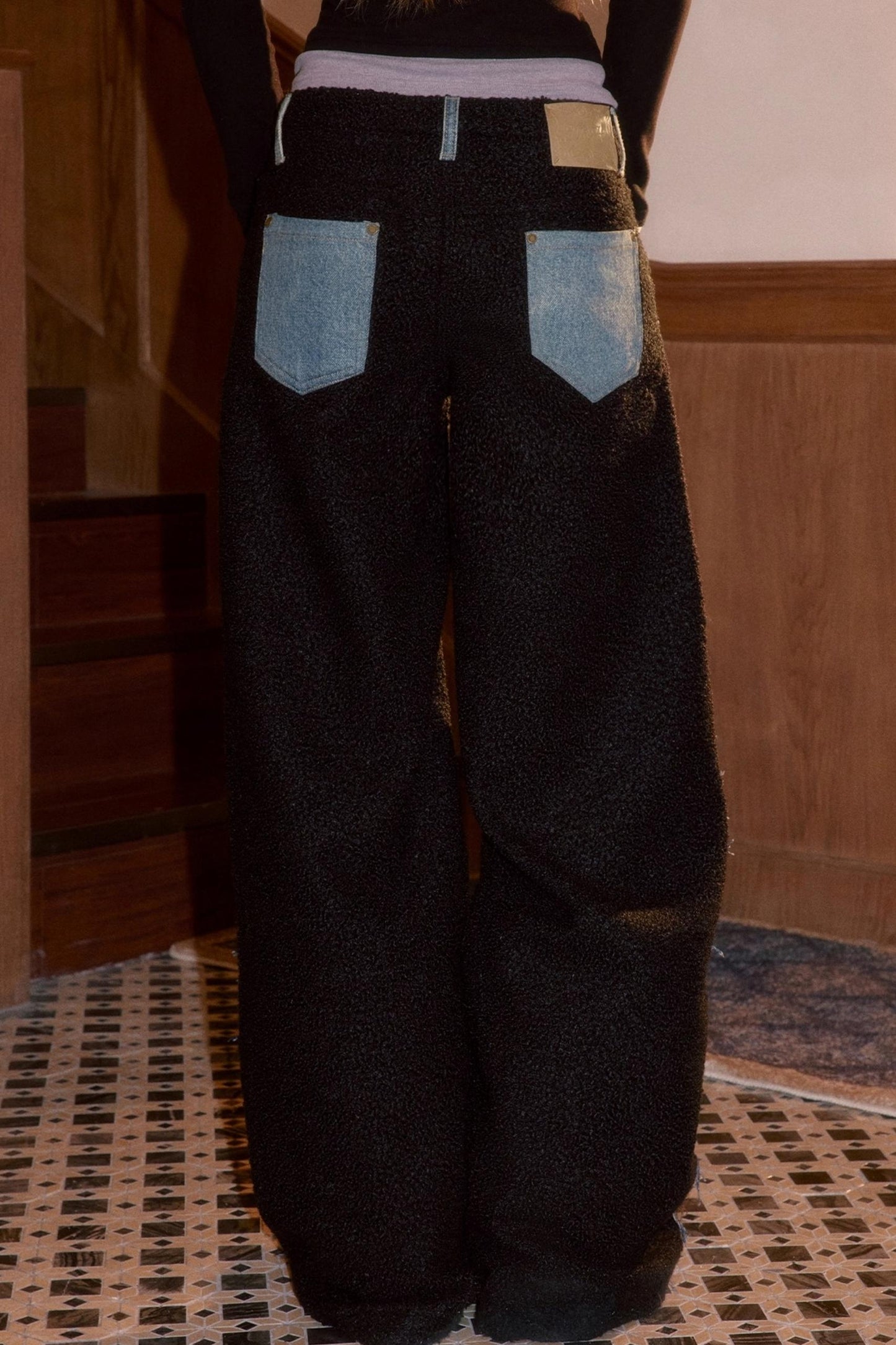 Frayed Hem Patchwork Jeans