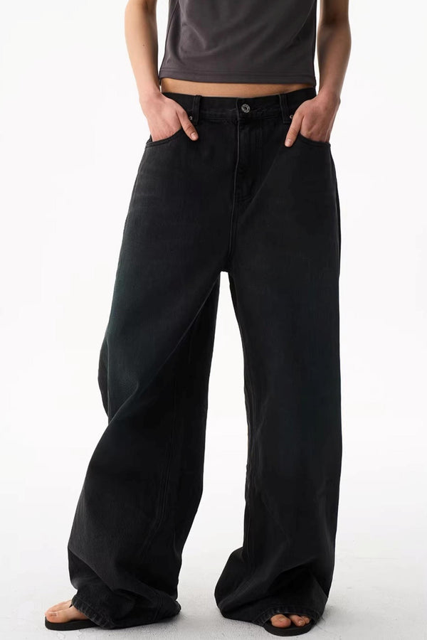 Washed Blue Wide-Leg Denim Pants