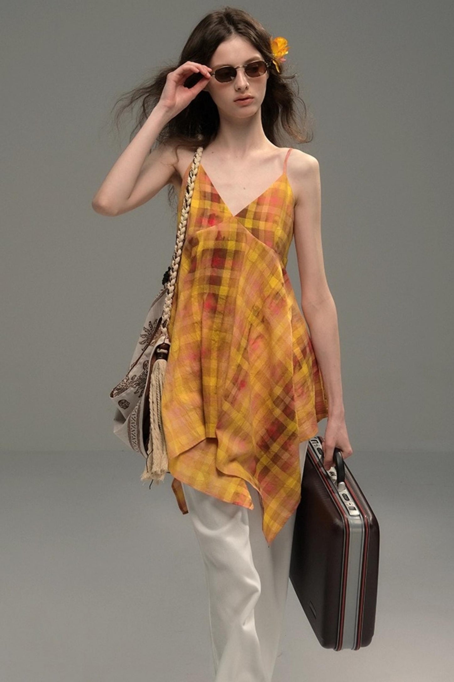 Tie-Dye Check Camisole Top